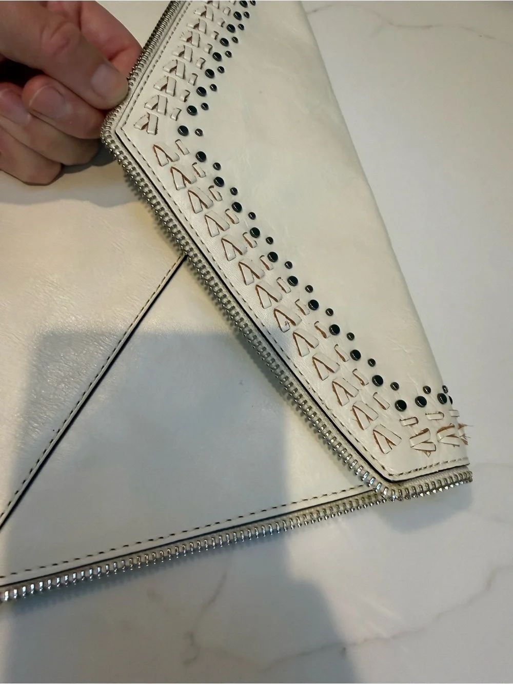 Rebecca Minkoff Cream Envelope Clutch with Stud and Woven Trim